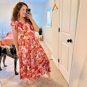 Chufy Kathmandu Heights Pink Orange Maxi Dress Medium